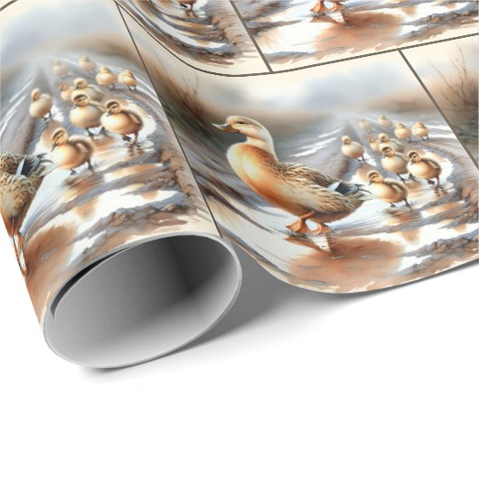 Waterverf moedereend met eendjes cadeaupapier (Rol Hoek)