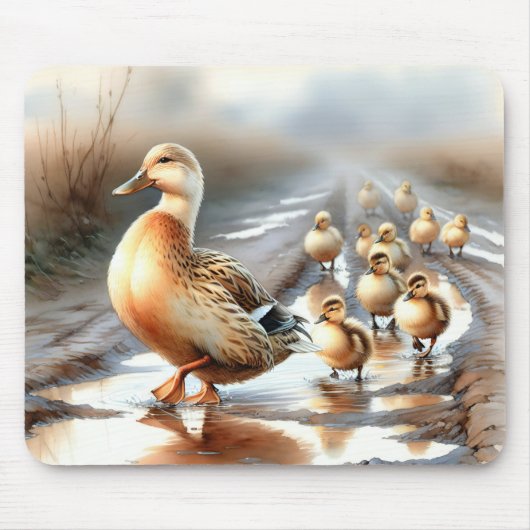 Waterverf moedereend met eendjes muismat (Voorkant)