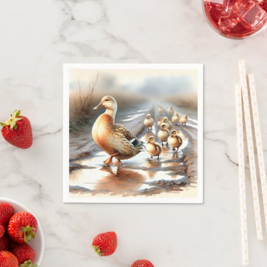 Waterverf moedereend met eendjes servet (Insitu)