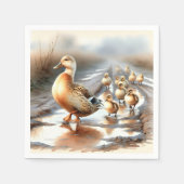 Waterverf moedereend met eendjes servet (Voorkant)