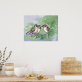 Waterverf Moedersperwer Voert Kuikens Poster (Keuken)