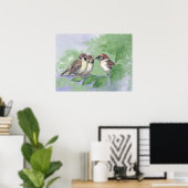 Waterverf Moedersperwer Voert Kuikens Poster (Thuiskantoor)