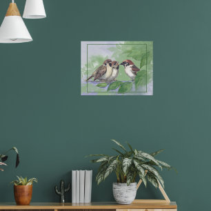 Waterverf Moederspreeuw Voert Kuikens Poster