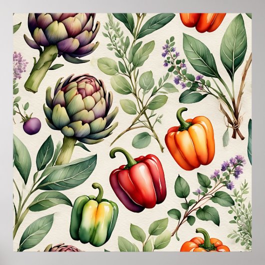 Waterverf Moestuin Patroon Poster (Voorkant)