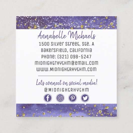 Waterverf Mon Lunar Cycle Night Sky Sociale Media Vierkante Visitekaartje (Achterkant)