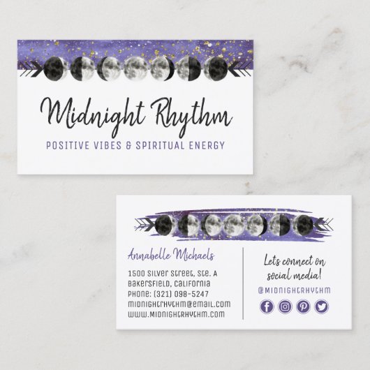 Waterverf Mon Lunar Cycle Night Sky Sociale Media Visitekaartje (Voorkant / Achterkant)