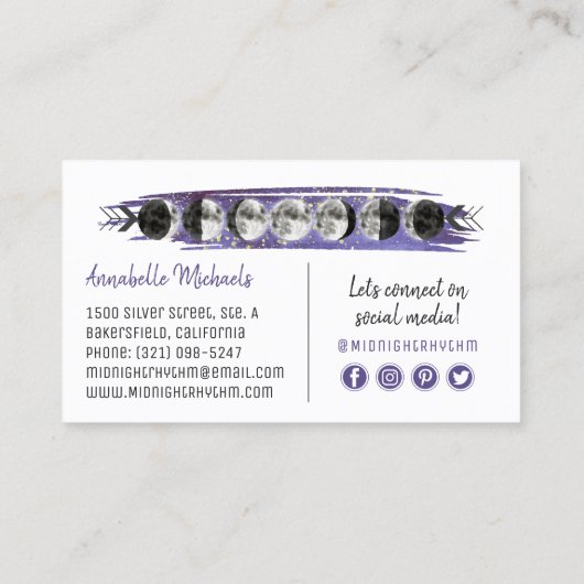 Waterverf Mon Lunar Cycle Night Sky Sociale Media Visitekaartje (Achterkant)