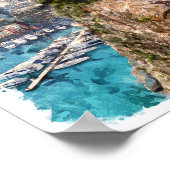 Waterverf Monaco Retro Travel Port Uitzicht Poster (Hoek)