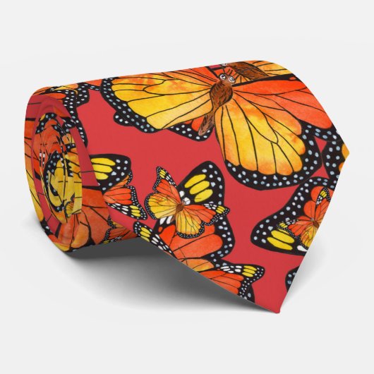 Waterverf Monarch Butterflies 7 Stropdas (Opgerold)