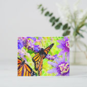 Waterverf Monarch Butterflies en Purple Flowers Briefkaart (Staand voorkant)