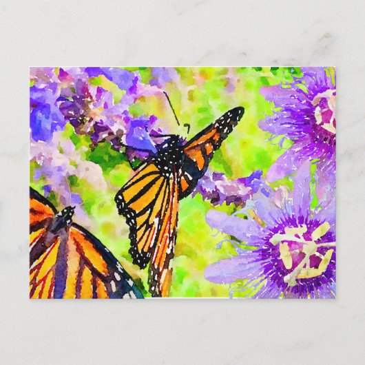 Waterverf Monarch Butterflies en Purple Flowers Briefkaart (Voorkant)