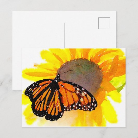 Waterverf Monarch Butterfly en Sunflower Briefkaart (Voorkant / Achterkant)