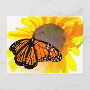 Waterverf Monarch Butterfly en Sunflower Briefkaart