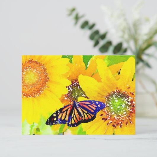Waterverf Monarch Butterfly en zonnige zonnebloeme Bedankkaart (Staand voorkant)