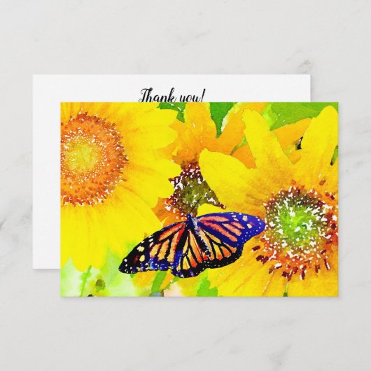 Waterverf Monarch Butterfly en zonnige zonnebloeme Bedankkaart (Voorkant / Achterkant)