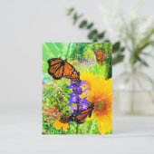 Waterverf Monarch Butterfly Sunflower Garden Briefkaart (Staand voorkant)