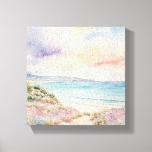 Waterverf Monet schilderij van een strand Canvas Afdruk (Voorkant)