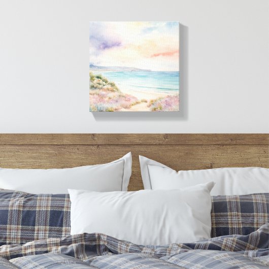 Waterverf Monet schilderij van een strand Canvas Afdruk (Insitu (Slaapkamer))