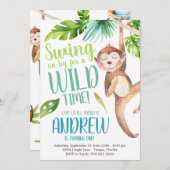 Waterverf Monkey Birthday Party Invitation Kaart (Voorkant / Achterkant)