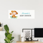 Waterverf Monkey Boy Baby shower Banner Poster (Thuiskantoor)