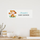 Waterverf Monkey Boy Baby shower Banner Poster (Keuken)