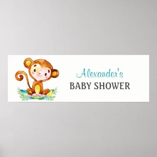 Waterverf Monkey Boy Baby shower Banner Poster (Voorkant)
