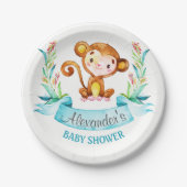 Waterverf Monkey Boy Baby shower Papieren Bordje (Voorkant)