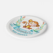 Waterverf Monkey Boy Baby shower Papieren Bordje (Gekanteld)