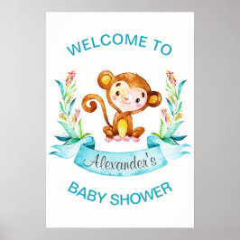 Waterverf Monkey Boy Baby shower Poster