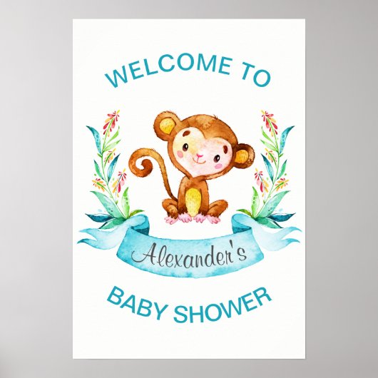 Waterverf Monkey Boy Baby shower Poster (Voorkant)