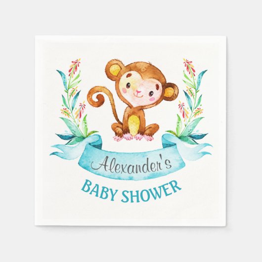 Waterverf Monkey Boy Baby shower Servetten (Voorkant)