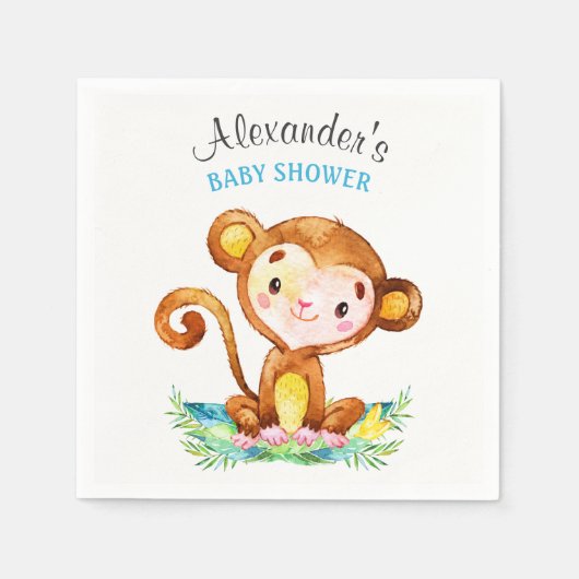 Waterverf Monkey Boy Baby shower Servetten (Voorkant)