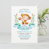 Waterverf Monkey Boy Baby shower Uitnodiging (Staand voorkant)