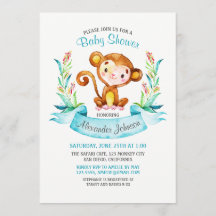 Waterverf Monkey Boy Baby shower Uitnodiging