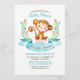 Waterverf Monkey Boy Baby shower Uitnodiging