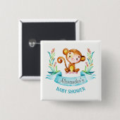Waterverf Monkey Boy Baby shower Vierkante Button 5,1 Cm (Voorkant /achterkant)