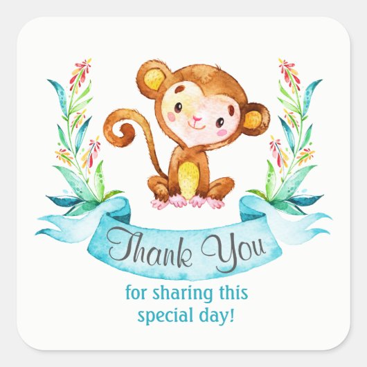 Waterverf Monkey Boy Dank u Vierkante Sticker (Voorkant)
