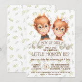 Waterverf Monkey Gender Reveal Kaart (Voorkant / Achterkant)