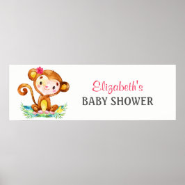 Waterverf Monkey Girl Baby shower Banner Poster