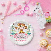 Waterverf Monkey Girl Baby shower Papieren Bordje (Feest)