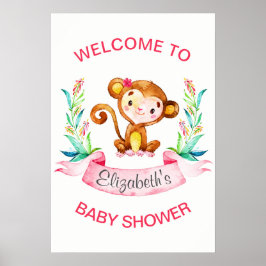 Waterverf Monkey Girl Baby shower Poster
