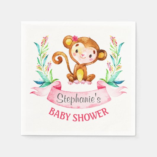Waterverf Monkey Girl Baby shower Servetten (Voorkant)