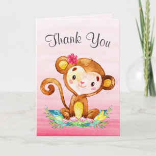 Waterverf Monkey Girl Hartelijk dank Bedankkaart