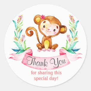 Waterverf Monkey Girl Hartelijk dank Ronde Sticker
