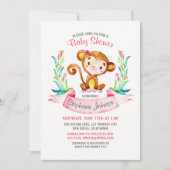 Waterverf Monkey Meisje Baby shower Uitnodiging (Voorkant)