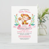 Waterverf Monkey Meisje Baby shower Uitnodiging (Staand voorkant)