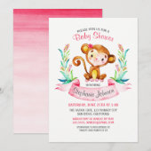 Waterverf Monkey Meisje Baby shower Uitnodiging (Voorkant / Achterkant)