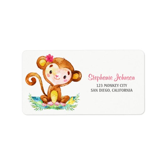 Waterverf Monkey Meisje Etiket (Voorkant)