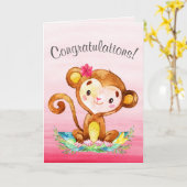 Waterverf Monkey Meisje Gefeliciteerd Kaart (Gele Bloem)