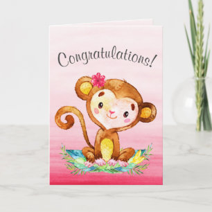 Waterverf Monkey Meisje Gefeliciteerd Kaart